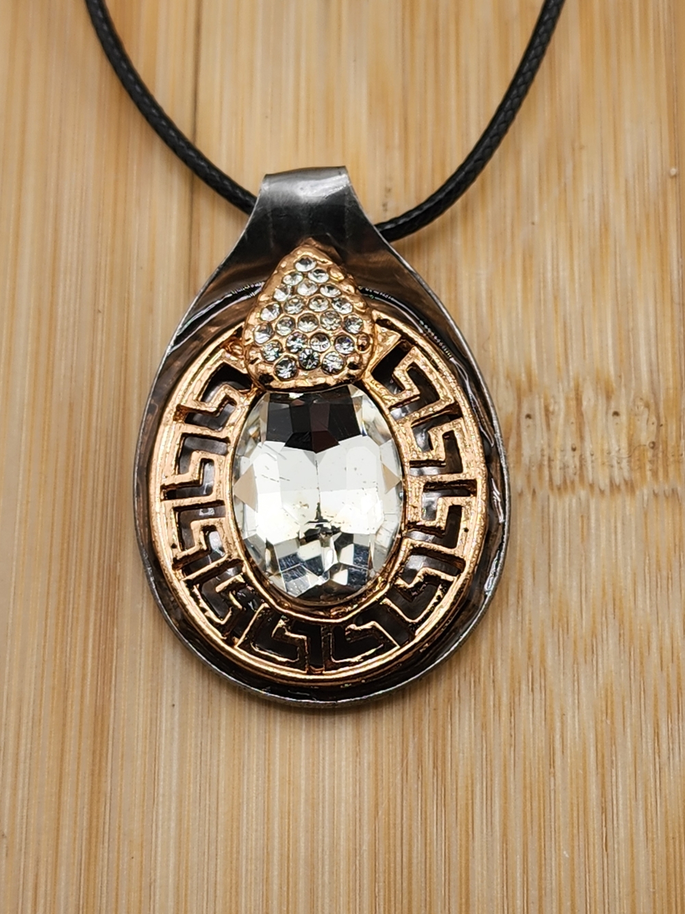 18in To 20in Adj Crystal and Gold-Tone Pendant Spoon Necklace - Women's jewlery
